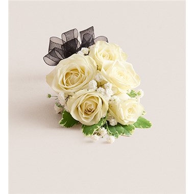 White Spray Corsage-Black Bow