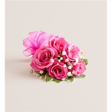 Hot Pink Spray Rose Corsage-Hot Pink Bow